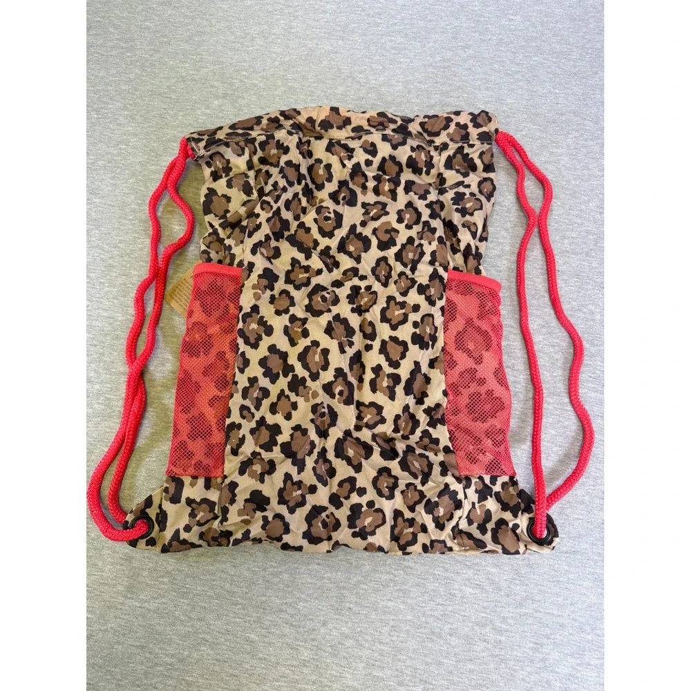 Lands End Kids Leopard Print Packable Cinch Sack Drawstring Backpack Pink